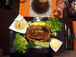 Mořský krab se salsou de Morseille , salát s mangem a chilli dresingem